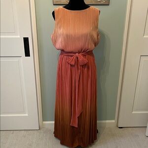 Anne Klein Ombre Peach to Coral to Rust Micro pleated Maxi Dress “Tuscan Sunset”